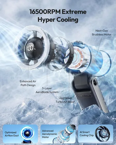 Miniatura 2 de Gaiatop Ventilador turbo portátil de mano, 21 horas de refrigeración, ventiladores de mano 4 en 1 plegables de 180°, mini ventiladores personales