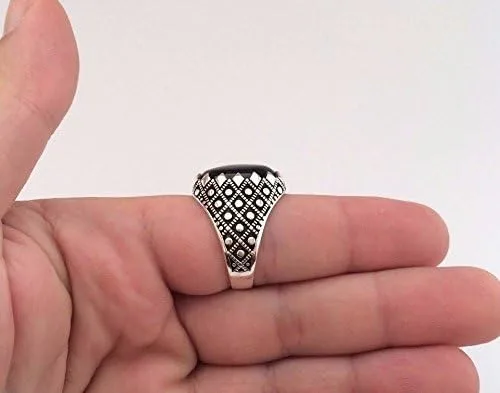 Miniatura 6 de Anillo de plata de ley 925K de ónix negro ovalado para hombre, Plata de ley, plata, Ónix