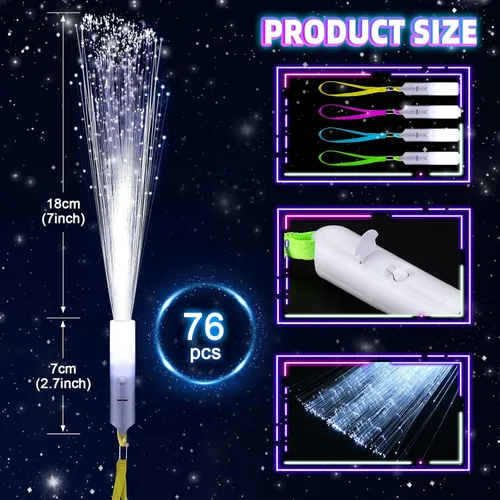 Miniatura 4 de SHQDD 76 piezas de varillas de fibra óptica blancas, varitas de fibra LED, varita de fibra óptica con 3 modos de luz, suministros de fiesta que