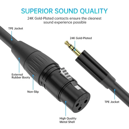 Miniatura 4 de Cable hembra de 0.138 in a XLR - Cable de micrófono TRS a XLR de 3 pines de 5 pies y 1/8 pulgadas - Cable de micrófono estéreo equilibrado