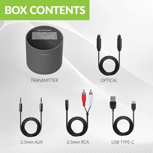 Miniatura 7 de Avantree Orbit - Transmisor de Audio Bluetooth 5.0 para TV con Soporte de Paso de Sonido Envolvente 5.1, Clase 1 de Largo Alcance, Pantalla LED