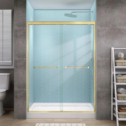 Miniatura 18 de GETPRO Puerta de ducha corrediza de 44-48 pulgadas de ancho x 72 pulgadas de alto, puertas correderas dobles sin marco para ducha, puerta de vidrio