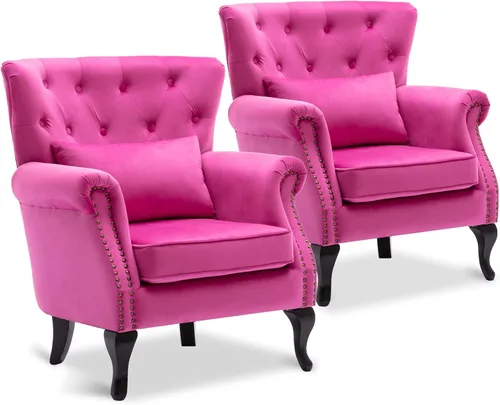 Miniatura 21 de LZAREAL Juego de 2 Sillones de Lectura Accent con Brazos para Sala de Estar, Dormitorio, Sillón de Esquina Cómodo Moderno de Mediados de Siglo, rosa
