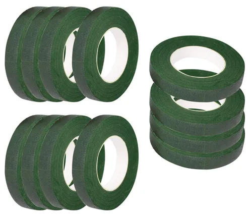 12 rollos de cintas florales de color verde oscuro, cintas de flores para envolver tallos de ramos, arreglos florales (1/2 pulgada de ancho, 30