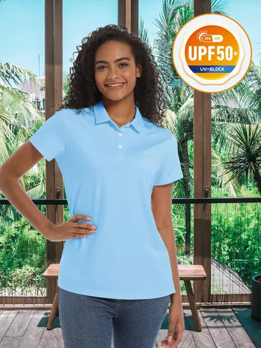 Miniatura 3 de TACVASEN Camisas polo para mujer, con protección solar UPF 50+, manga corta, secado rápido, cuello de 3 botones, ligeras