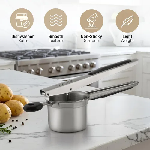 Miniatura 3 de Bellemain Triturador de patatas grande de 15oz para puré de patatas, triturador y exprimidor de patatas de acero inoxidable, triturador de verduras