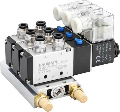 Miniatura 10 de Baomain Válvula electromagnética neumática de 1/4" 4V210-08 DC 24V 2 posiciones Base Quick Fittings con sistema de silenciador base