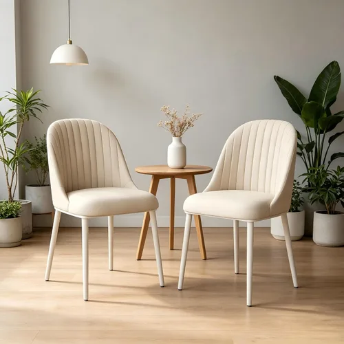 Juego de 2 sillas de comedor, sillas de comedor blancas, silla cómoda con asiento y respaldo de alta elasticidad, silla moderna con patas cónicas de
