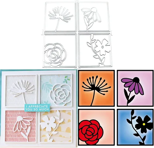 Troqueles para álbumes de recortes, marco de tiras de corte de metal para hacer tarjetas, plantilla de perforación de manualidades de papel, Flores
