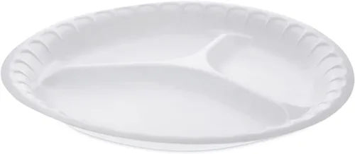 Pactiv Evergreen Placesetter - Vajilla de espuma satinada no laminada, plato de 3 compartimentos, 10.25 pulgadas de diámetro, blanco, 540/caja