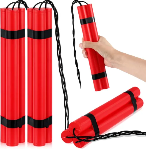 Miniatura 7 de Sratte 6 palos de dinamita falsos, accesorio de dinamita, palo TNT rojo, armas de juguete falsas realistas de plástico simulado, juguete de bomba