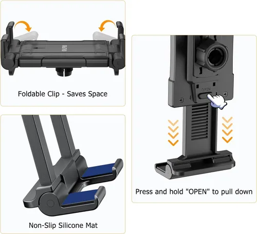 Miniatura 8 de OHLPRO Soporte de pared para tableta, giratorio de 360°, ajustable, universal, soporte para iPad, para cocina, oficina, almacén, hogar, compatible