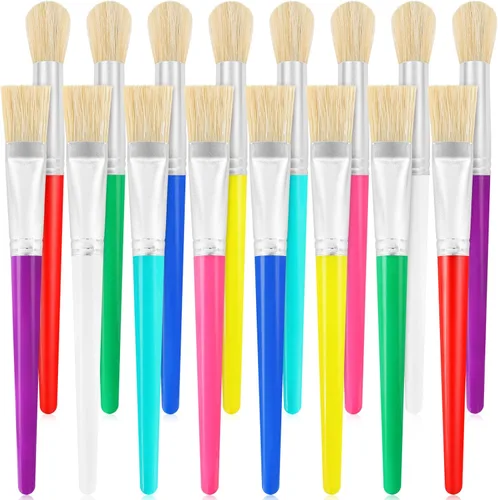 Pinceles de pintura para niños, 16 piezas de pinceles de pintura gordita para niños, juego a granel para manualidades, preescolar lavables para