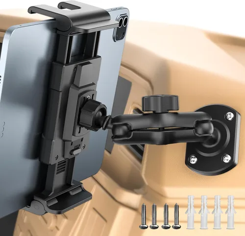 Miniatura 8 de OHLPRO Soporte de tableta con base de taladro resistente para coche y camión, soporte de tablero con brazo ajustable de 360° de 3 etapas para iPad