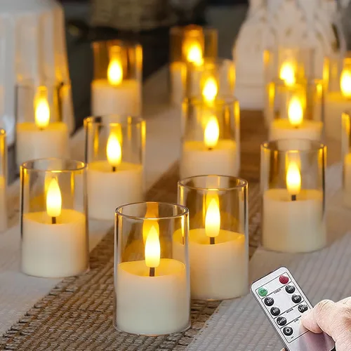 Miniatura 10 de Velas sin llama pequeñas de luz LED para té, votiva acrílica operada a batería 1.7" x 2.5" con control remoto y temporizador, paquete de 8 velas