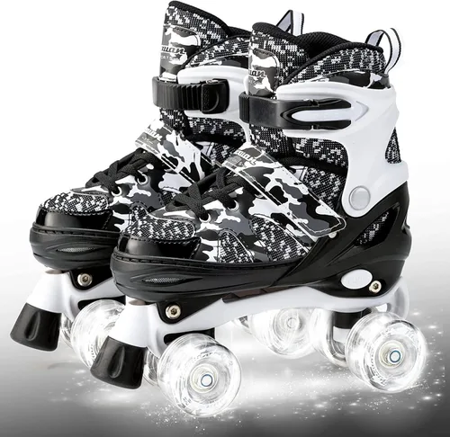 Kuxuan Skates Patines ajustables de camuflaje para niños y niñas con ruedas iluminadas, divertidos patines iluminadores para niños, niñas y jóvenes