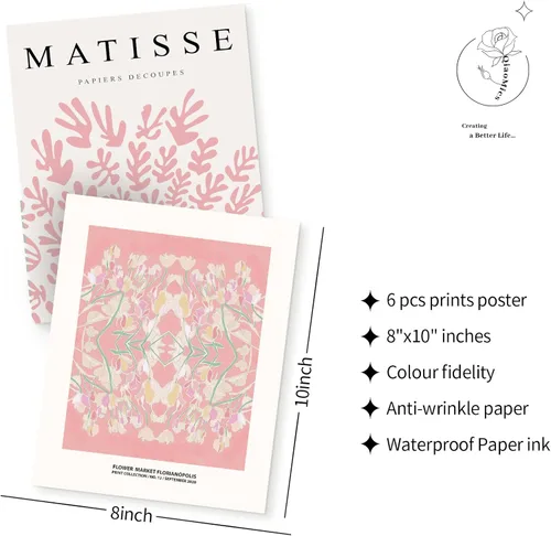 Miniatura 4 de QIAOMICS Impresiones de arte de pared de flores rosas del mercado, decoración de pared de Matisse linda y estética, pósteres de pared de exhibición