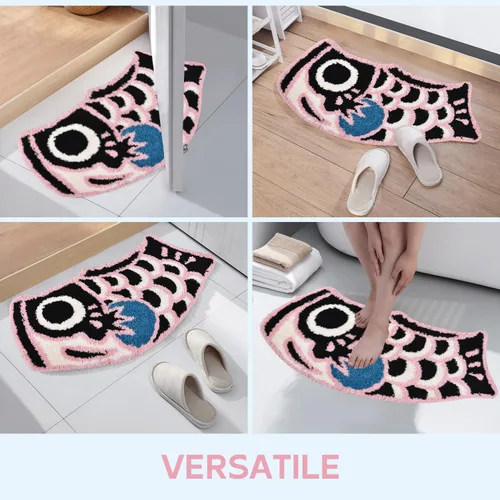 Miniatura 6 de Bonita alfombra de baño con diseño de pez, suave, antideslizante, estilo japonés, con bandera de Koi, alfombra para ducha, tapete