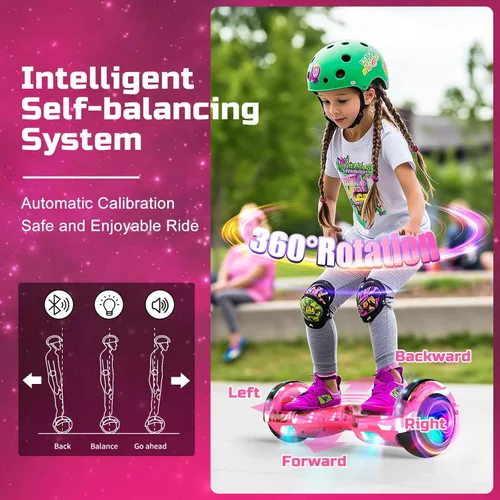 Miniatura 2 de Scooter con accesorio de asiento para niños y adultos, scooter de equilibrio de 6.5 pulgadas y 8.5 pulgadas con altavoces Bluetooth y luz LED A7