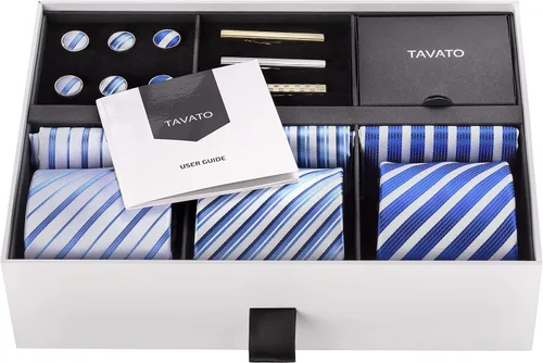 Miniatura 45 de Juego de corbata de regalo para hombre, corbata sedosa, bolsillo cuadrado, clips de corbata, gemelos para hombres