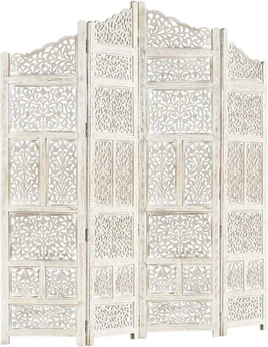 Miniatura 5 de Divisor de habitación de 4 paneles tallado a mano de madera de mango macizo, pantalla de privacidad de estilo clásico, pantalla de partición
