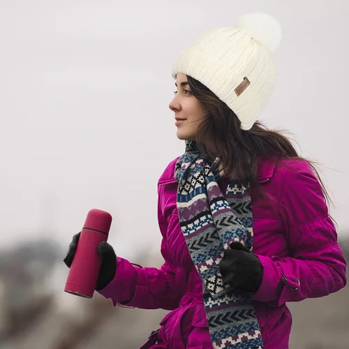 Miniatura 6 de Gorro de invierno para mujer, bufanda, guantes 3 en 1, con forro polar grueso y cálido, gorro de punto holgado con pompón