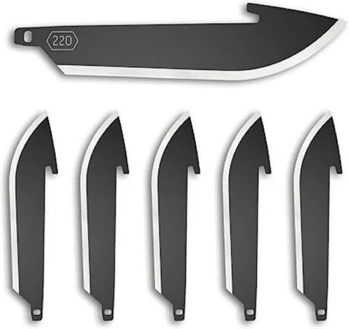 Outdoor Edge RazorSafe - Cuchillos de hoja de afeitar de 2.2 pulgadas, color negro, paquete de 6 cuchillas de punto de caída EDC, compatibles con