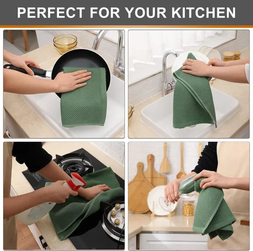 Miniatura 400 de Kitinjoy - Paños de cocina de 100 % algodón, tela de tejido gofrado, paño de limpieza ultrasuave, absorbente y de secado rápido. Beige