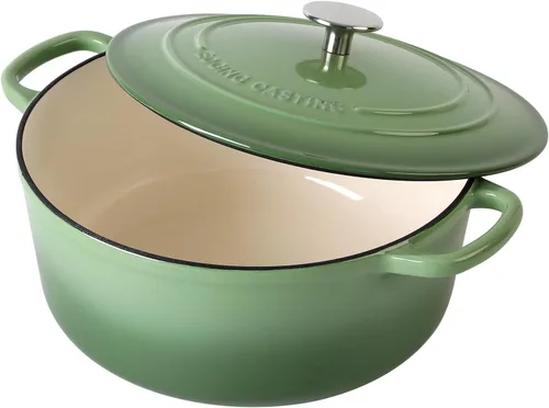 Miniatura 4 de EDGING CASTING Olla de hierro fundido esmaltada con tapa para horno holandés, 5.5 cuartos de galón, para hornear pan, cocinar, verde pistacho