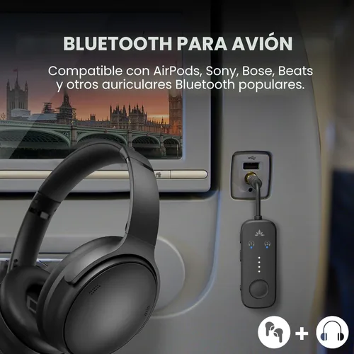 Miniatura 2 de Avantree Relé - Adaptador Bluetooth de avión premium con chipset Qualcomm avanzado, 2 auriculares compatibles, 25 horas de tiempo de reproducción