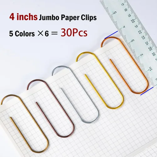 Miniatura 2 de Clips de papel de 4 pulgadas, 30 piezas de clips de papel jumbo de 100 mm, clips de papel multicolores gigantes de metal con revestimiento de vinilo