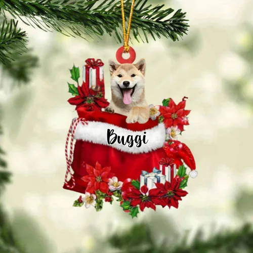 Miniatura 26 de Perro Akita Inu personalizado en bolsa de regalo, adorno de Navidad, nombre personalizado, regalo para amantes de los perros, familia, Navidad