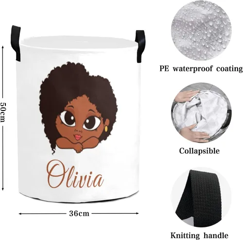 Miniatura 6 de Cesta de lavandería personalizada con nombres de niñas africanas, plegable, duradera, organizador de juguetes, decoración de dormitorio, para niños