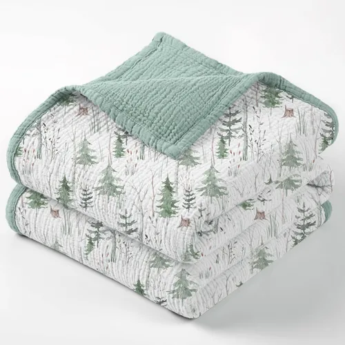 Miniatura 13 de lulumoon Manta de muselina neutra para bebé, ropa de cama de algodón transpirable para cuna para niños pequeños, 4 capas suaves y ligeras
