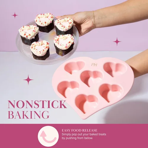 Miniatura 3 de Paris Hilton Molde de silicona con forma de corazón, molde antiadherente en forma de corazón, apto para horno para pasteles, brownies y postres, 6