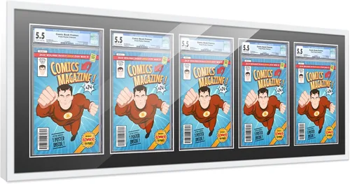 Miniatura 25 de Marco de cómic con paspartú para 8 CGC, CBCS o PGX Graded Comics - Marco de cómic blanco para cómics de 8.125 x 13 pulgadas Marco blanco