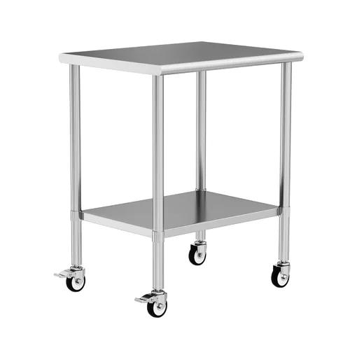 Mesa de trabajo de acero inoxidable con ruedas, mesa de preparación de cocina NSF de 24 x 30 pulgadas con estante inferior ajustable para