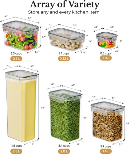 Miniatura 2 de Chef's Path - Juego de recipientes herméticos para almacenamiento de alimentos con tapas - Paquete de variedad superior de 36 para organización