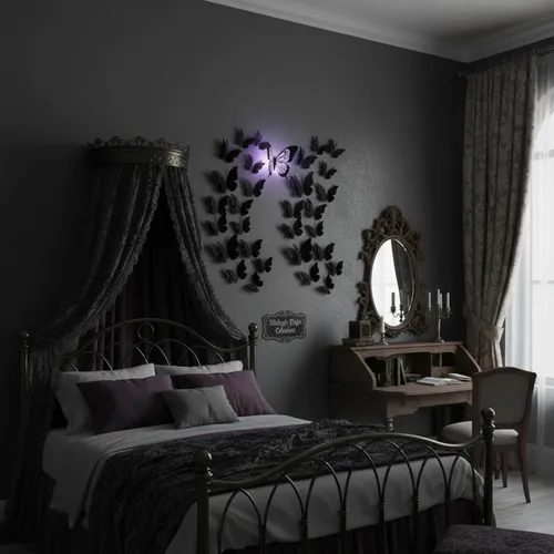 Miniatura 5 de Outus 120 piezas de calcomanías de mariposas en 3D en capas negras para pared, calcomanías de mariposas extraíbles, murales en relieve para Negro