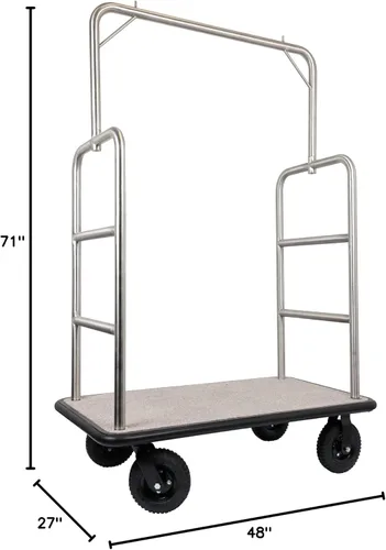 Miniatura 3 de Carrito de equipaje de acero aleado, capacidad de 1200 libras, carrito de servicio pesado Hotel Bellman con marco de acero soldado de 1.5 pulgadas