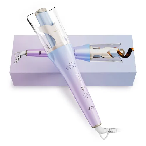 LENA Geniecurl - Rizador de pelo automático con envoltura iónica transparente con barril iónico de cerámica de 1 pulgada y sensor inteligente Púrpura