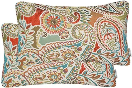 Miniatura 13 de Mika Home - Juego de 2 fundas de almohada oblongas rectangulares para sofá, sofá cama, silla, diseño de rayas paisley, 12 x 20 pulgadas, verde