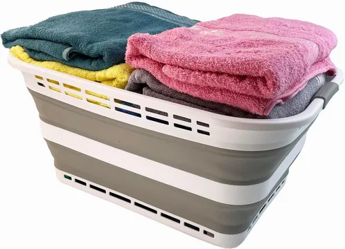 SAMMART Cesto plegable de plástico para la ropa sucia de 42L (11 galones), contenedor de almacenamiento plegable, cesta de lavandería portátil,
