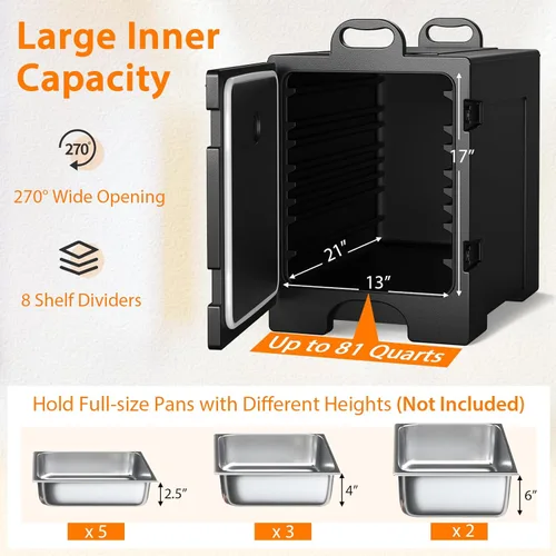 Miniatura 3 de COSTWAY Calentadores de alimentos para catering, cajas calientes para 5 sartenes de tamaño completo, capacidad de 81 cuartos de galón, diseño Negro