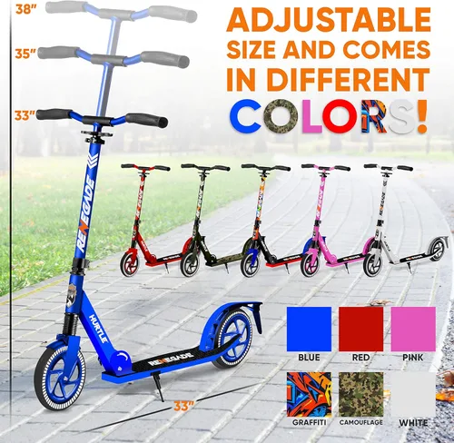 Miniatura 6 de Hurtle Renegade Kick Scooter for Kids, Teenagers & Adults - 2-Wheel Folding Scooter with Adjustable T-Bar Handlebar - Alloy Anti-Slip Deck Azul