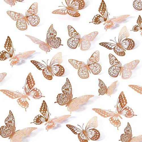 Miniatura 16 de SAOROPEB Decoración de pared de mariposa 3D, 48 piezas, 4 estilos, 3 tamaños, decoraciones de cumpleaños de mariposa, decoraciones de fiesta