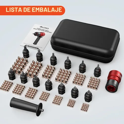 Miniatura 9 de VLOXO - Adaptador de tuerca de remache para taladro eléctrico, kit de pistola de remache mejorado con 13 cabezales de hierro diferentes y 245