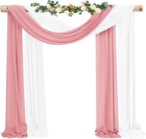 Miniatura 29 de Cortinas de arco de boda, 8 paneles de 28" x 20 pies, cortinas de tela de gasa blanca para ceremonia y recepción Blanco