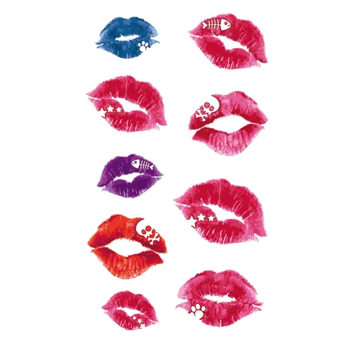 Miniatura 4 de MapofBeauty Pegatina de papel de tatuaje temporal impermeable con estampado de labios negros, 2 hojas por paquete