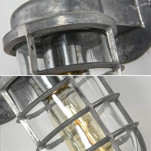Miniatura 3 de WJJHERRH Creative Wrought Iron Glass Wall Lamp Retro Metal Cage Industrial Style Nautical for Bar Bedroom (Silver)